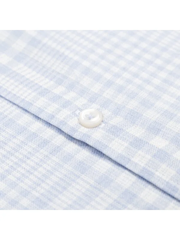 Germirli Mavi Ekose Düğmeli Yaka Tailor Fit Lyocell Yün Gömlek - 3