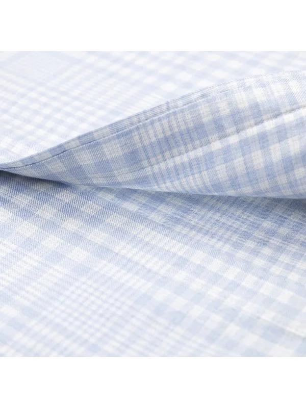 Germirli Mavi Ekose Düğmeli Yaka Tailor Fit Lyocell Yün Gömlek - 4