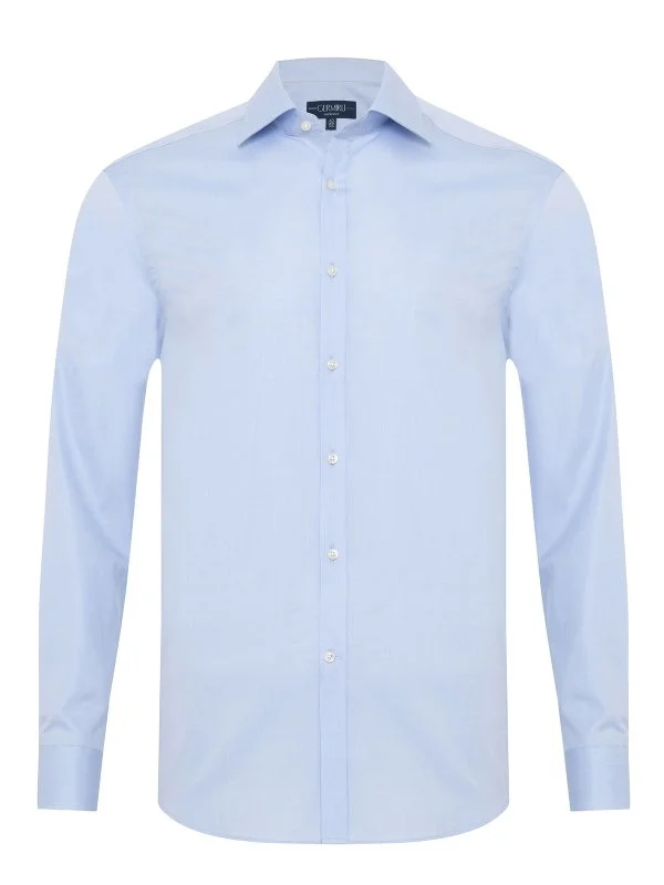 Germirli Mavi Exclusive Klasik Yaka Tailor Fit 120s Pamuk Gömlek - 1