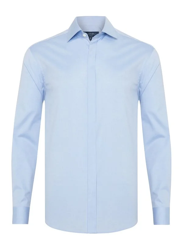 Germirli Mavi Gizli Pat Tailor Fit Klasik Yaka Pamuk Elastan Gömlek - 2