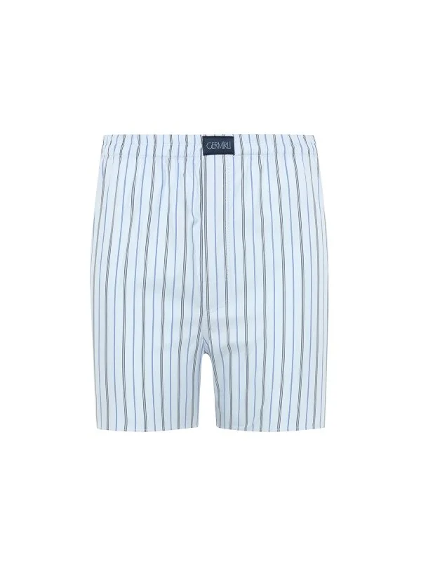 Germirli Mavi İnce Çizgili Poplin Boxer Şort - 1