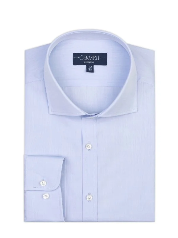 Germirli Mavi İtalyan Yaka Tailor Fit Pamuk Exclusive Gömlek - 2