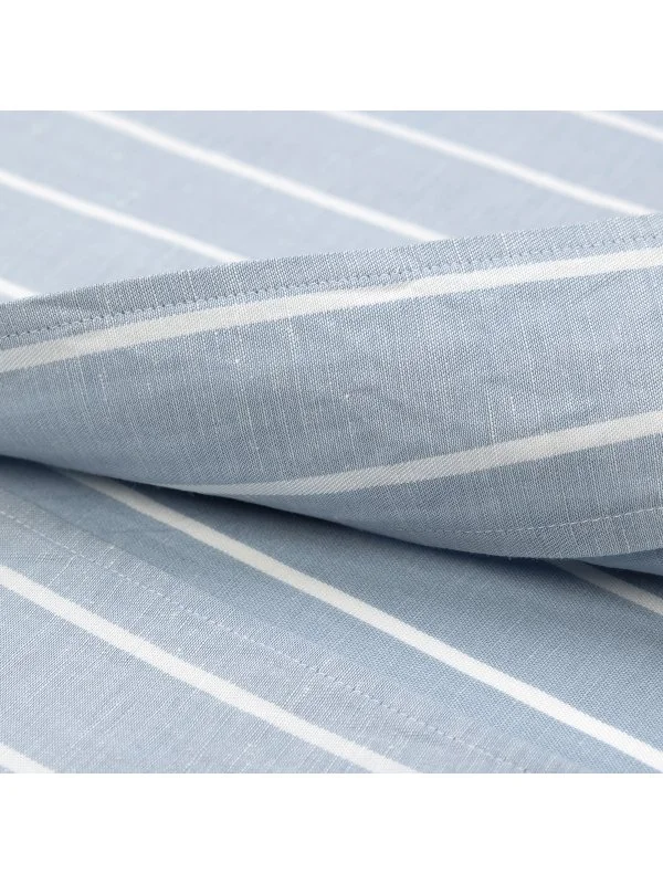 Germirli Mavi Kalın Çizgili Nevapas Lapel Yaka Lyocell Keten Gömlek - 4