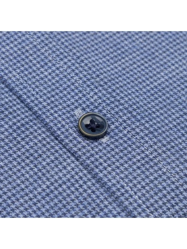 Germirli Mavi Lacivert Kazayağı Desen Tailor Fit Rahat Kalıp Düğmeli Yaka İnce Flanel Gömlek - 2