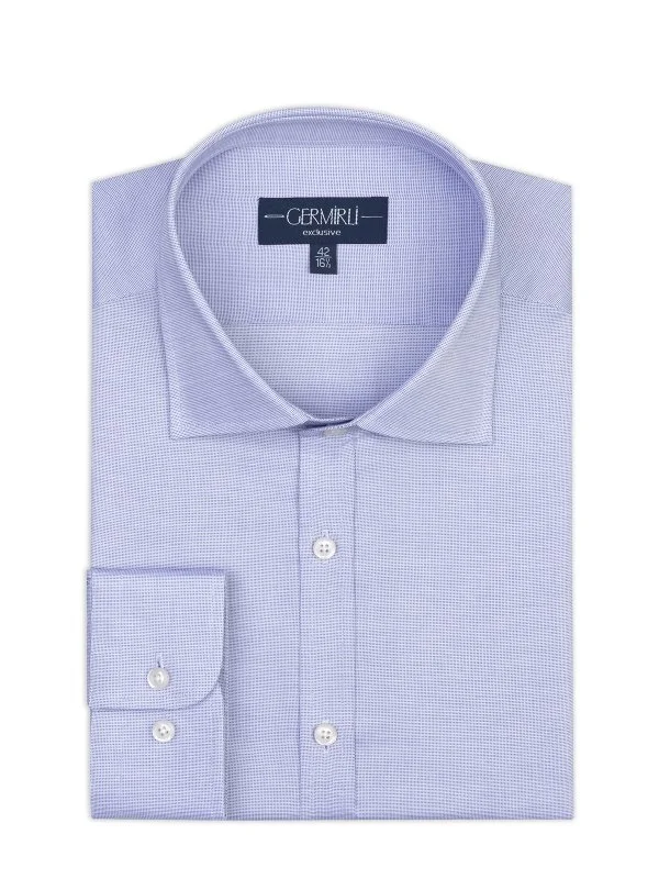 Germirli Mavi Mikro Desenli Exclusive Klasik Yaka Tailor Fit Pamuk Gömlek - 2