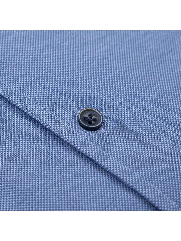 Germirli Mavi Örme Kumaş Lapel Yaka Tailor Fit Pamuk Gömlek - 4