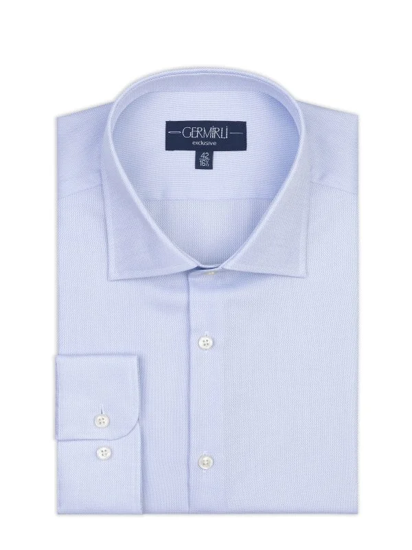 Germirli Mavi Oxford Exclusive Easy Iron Klasik Yaka Tailor Fit Pamuk Gömlek - 1