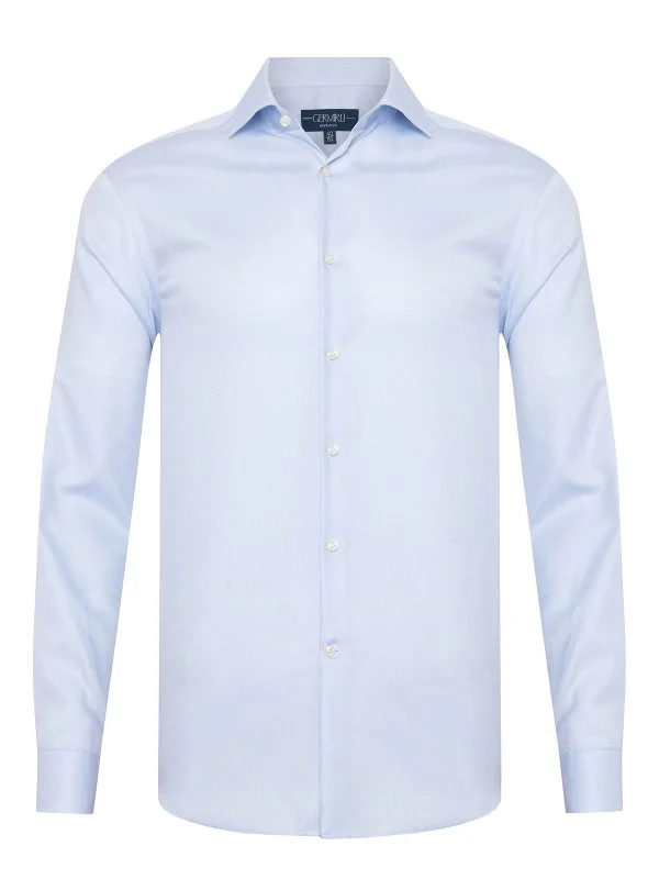 Germirli Mavi Oxford Exclusive Easy Iron Klasik Yaka Tailor Fit Pamuk Gömlek - 1