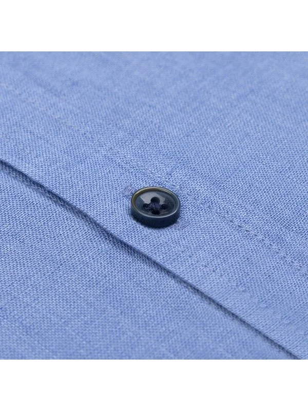 Germirli Mavi Soft Yaka Tailor Fit Kısa Kol Keten Gömlek - 3