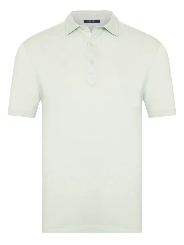 Germirli Mint Yeşili Gömlek Yaka Regular Fit Merserize Pamuk Tencel Tişört - 1