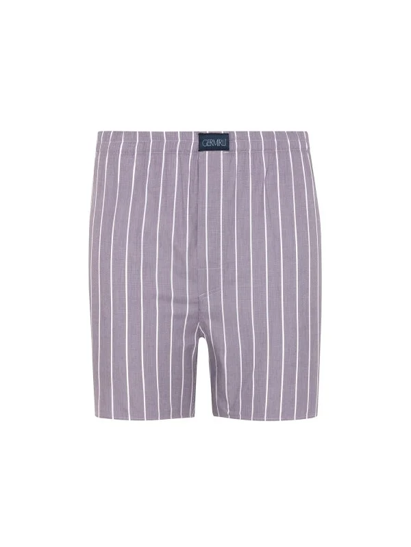 Germirli Mor Beyaz İnce Çizgili Poplin Boxer Şort - 1