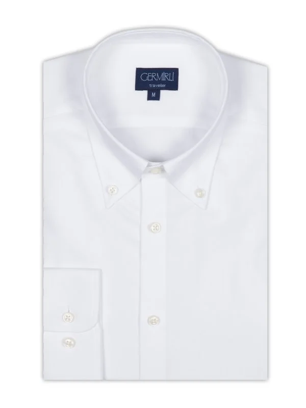 Germirli Non Iron Beyaz Oxford Düğmeli Yaka Tailor Fit Gömlek - 2