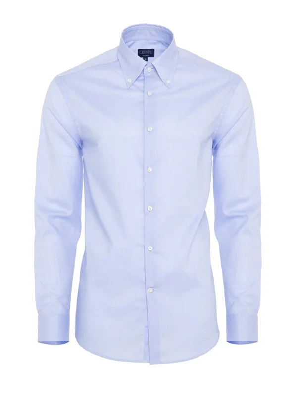 Germirli Non Iron Blue Oxford Button Down Collar Tailor Fit Shirt - 1