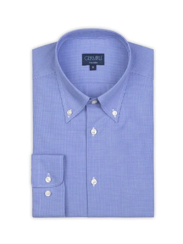 Germirli Non Iron Blue Plaid Button Down Collar Tailor Fit Shirt - 2
