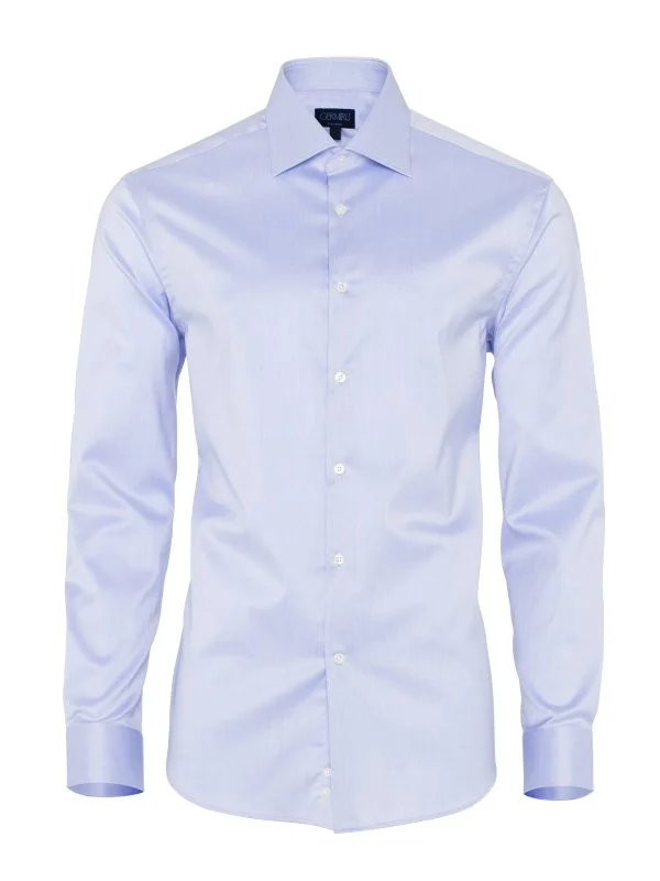 Germirli Non Iron Blue Twill Semi Spread Tailor Fit Shirt - 1