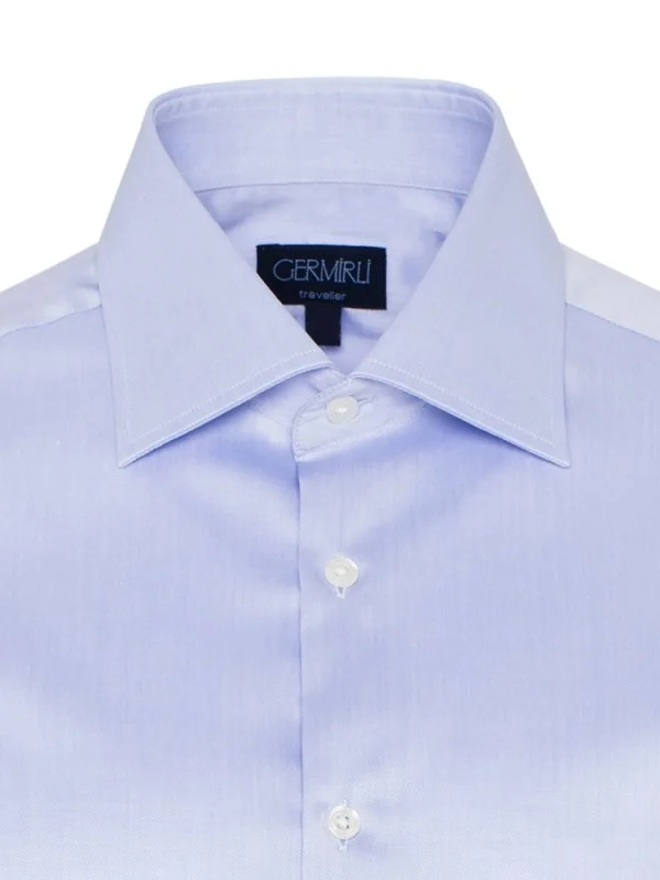 Germirli Non Iron Blue Twill Semi Spread Tailor Fit Shirt - 4
