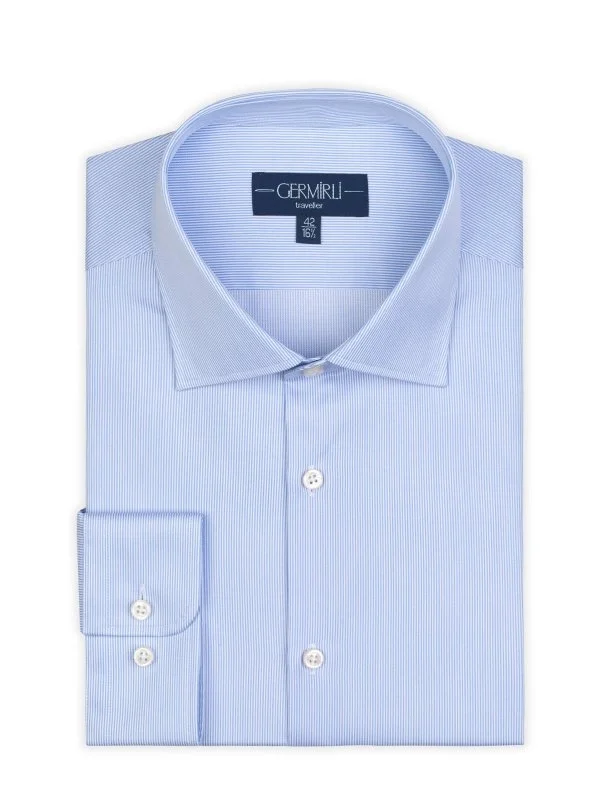 Germirli Non Iron Blue White Semi Spread Tailor Fit Journey Shirt - 2