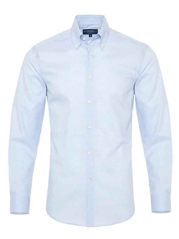 Germirli Non Iron Light Blue White Plaid Button Down Collar Tailor Fit Zero 24 Shirt - 1