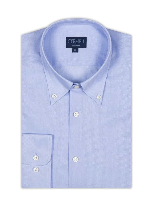 Germirli Non Iron Mavi Oxford Düğmeli Yaka Tailor Fit Gömlek - 2