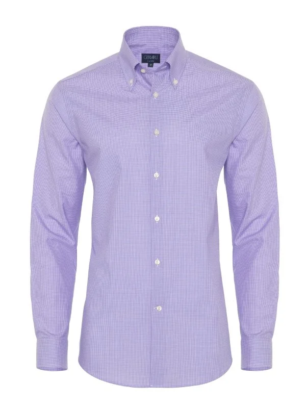 Germirli Non Iron Purple Plaid Button Down Collar Tailor Fit Shirt - 1