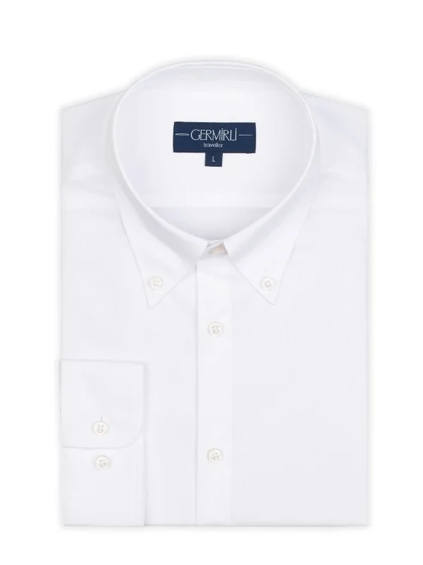Germirli Non Iron White Button Down Collar Tailor Fit Zero 24 Shirt - 2
