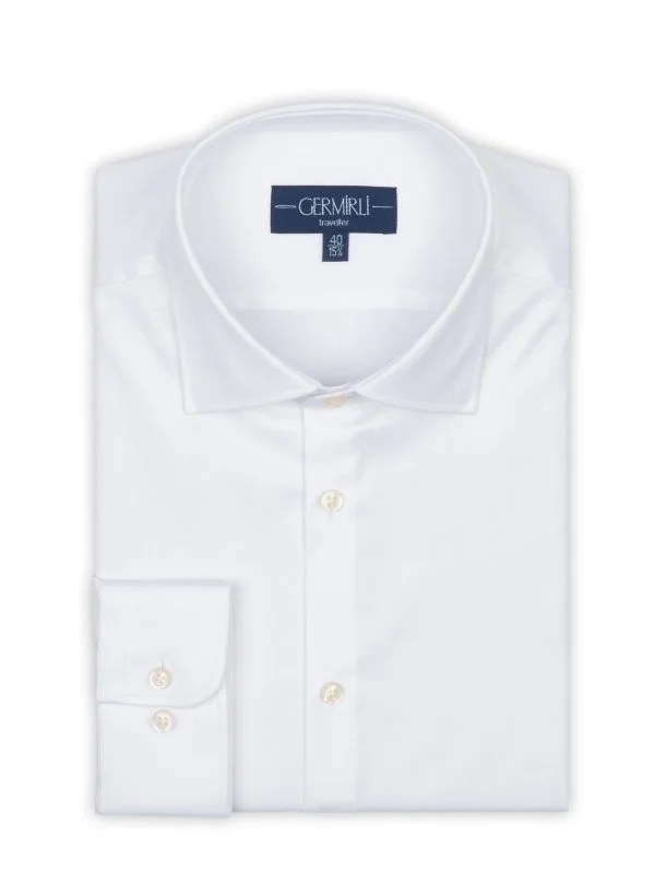 Germirli Non Iron White Twill Semi Spread Tailor Fit Shirt - 2