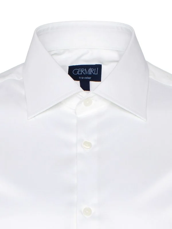 Germirli Non Iron White Twill Semi Spread Tailor Fit Shirt - 3