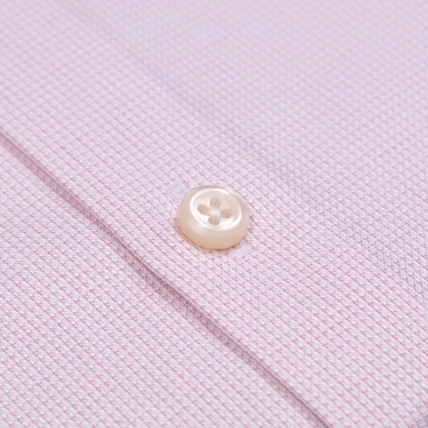 Germirli Pembe Beyaz Desenli Düğmeli Yaka Tailor Fit Oxford Non Iron Pamuk Gömlek - 3