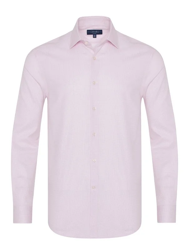 Germirli Pembe Beyaz Desenli Klasik Yaka Tailor Fit Oxford Non Iron Pamuk Gömlek - 1