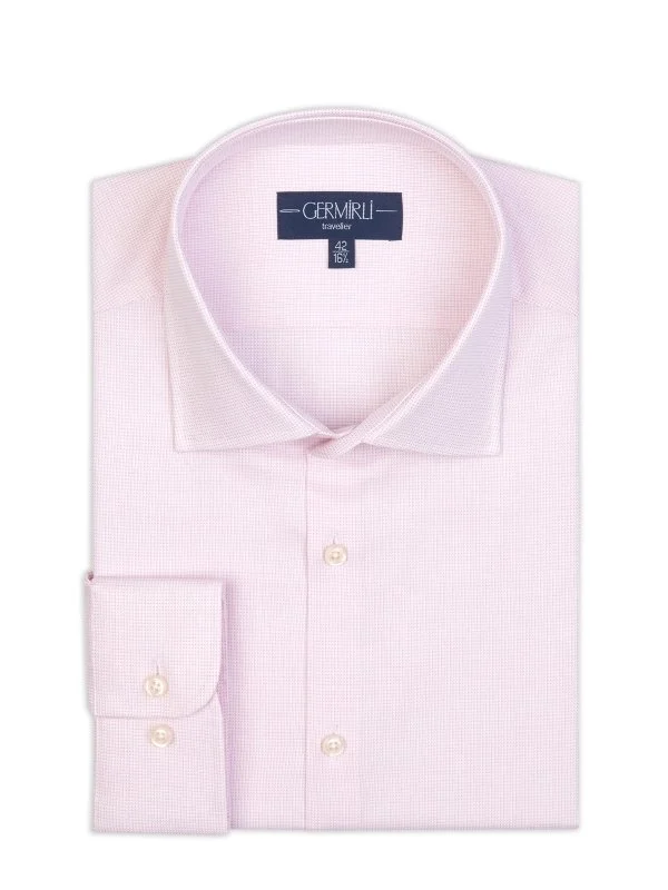 Germirli Pembe Beyaz Desenli Klasik Yaka Tailor Fit Oxford Non Iron Pamuk Gömlek - 2