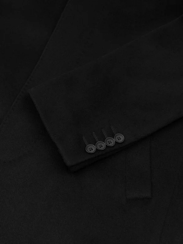 Germirli Siyah Punto Dikişli Yünlü Palto - 3