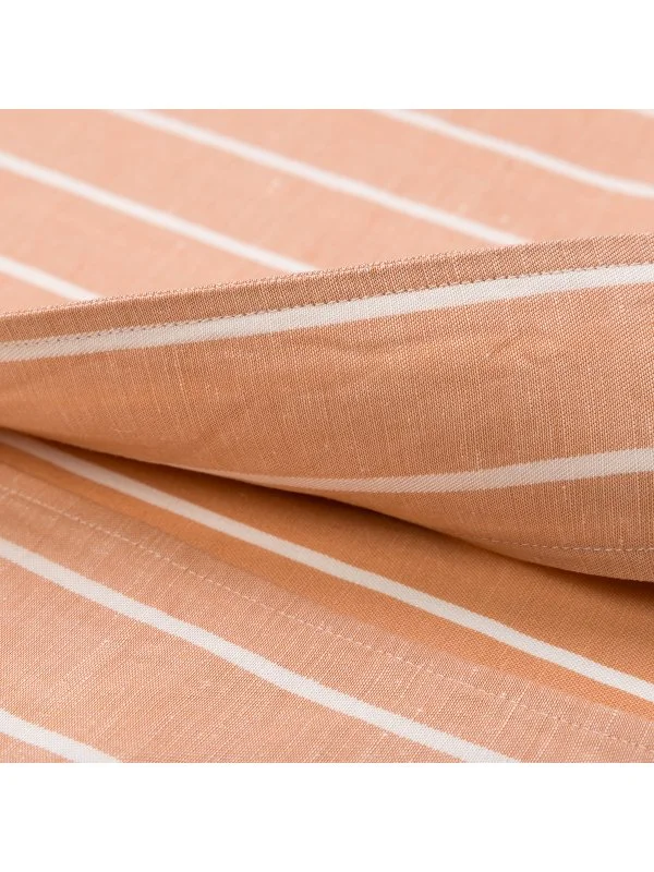 Germirli Somon Kalın Çizgili Nevapas Lapel Yaka Lyocell Keten Gömlek - 4