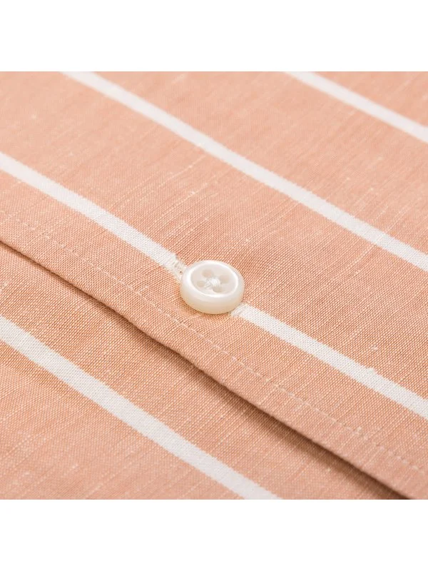 Germirli Somon Kalın Çizgili Nevapas Lapel Yaka Lyocell Keten Gömlek - 3