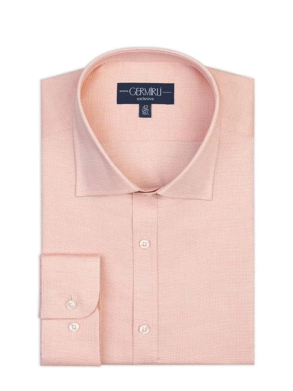 Germirli Somon Rengi Mikro Desenli Exclusive Klasik Yaka Tailor Fit Pamuk Gömlek - 2