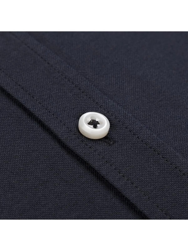 Germirli Spor Oxford Düğme Yakalı Siyah Tek Cepli Pamuk Gömlek - 3