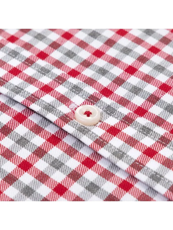 Germirli Testa 80/2 Flanel Kırmızı Melanj Düğmeli Yaka Tailor Fit Pamuk Gömlek - 2