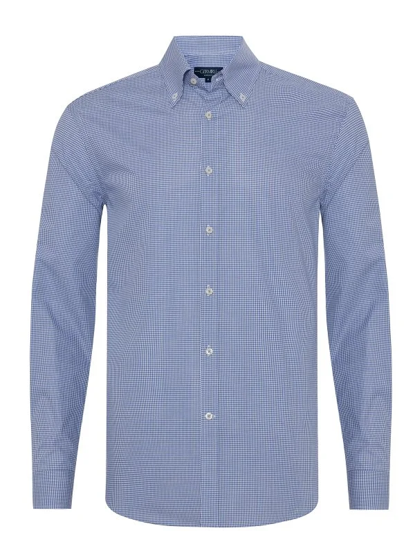 Germirli Testa Exclusive Lacivert Mini Pötikare Düğmeli Yaka Tailor Fit Pamuk Gömlek - 1