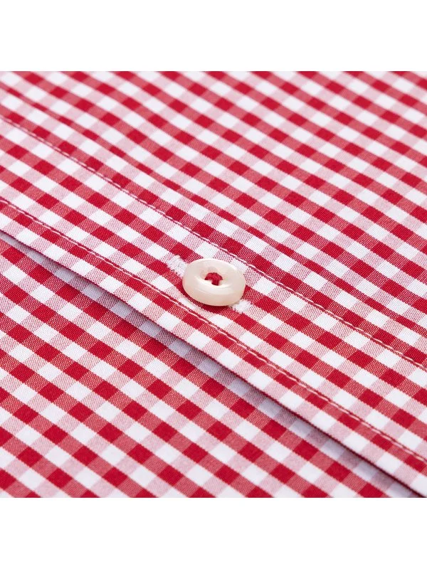 Germirli Testa Kırmızı Pötikare Düğmeli Yaka Tailor Fit Pamuk Exclusive Gömlek - 2