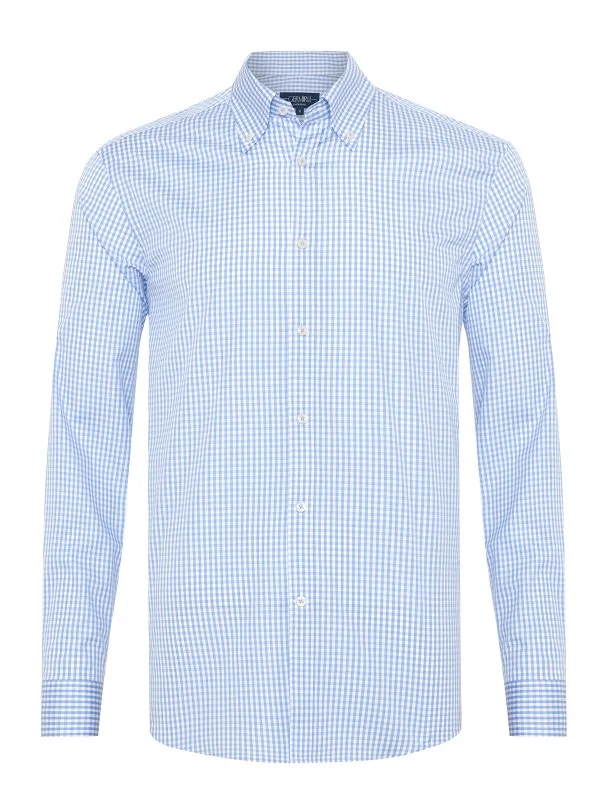 Germirli Testa Mavi Pötikare Exclusive Düğmeli Yaka Tailor Fit Pamuk Gömlek - 1