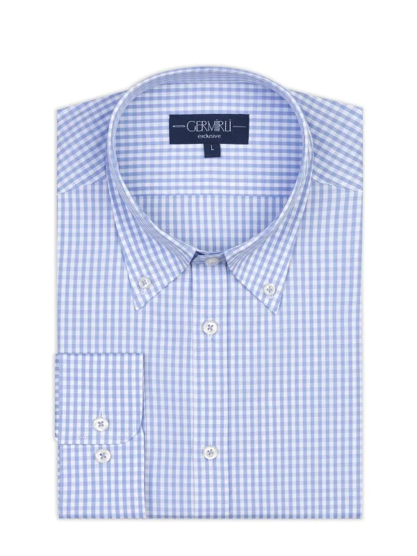 Germirli Testa Mavi Pötikare Exclusive Düğmeli Yaka Tailor Fit Pamuk Gömlek - 2