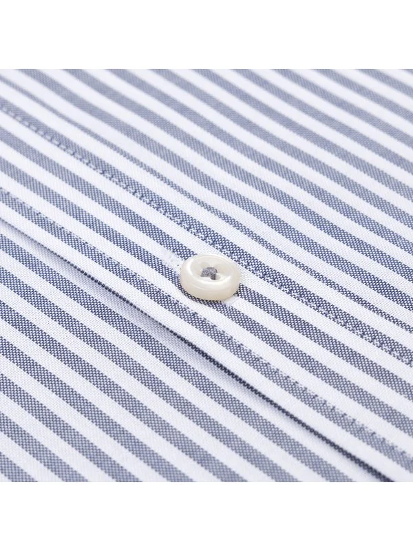 Germirli Testa Sartoriale Lacivert Çizgili Exclusive Düğmeli Yaka Tailor Fit Pamuk Gömlek - 2