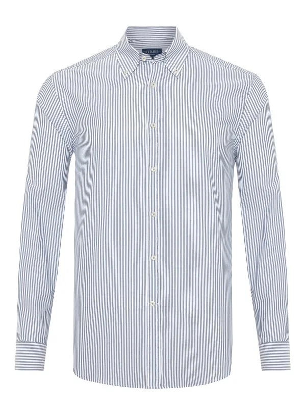 Germirli Testa Sartoriale Lacivert Çizgili Exclusive Düğmeli Yaka Tailor Fit Pamuk Gömlek - 1