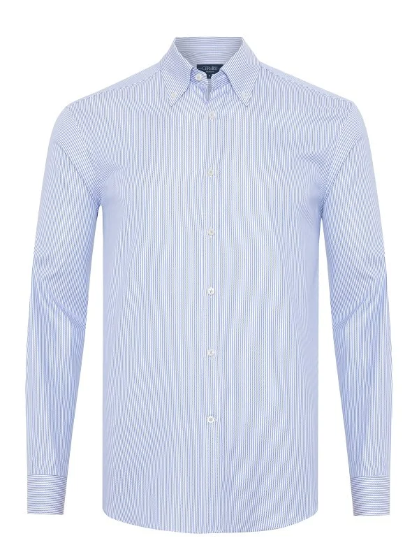 Germirli Testa Sartoriale Mavi Çizgili Exclusive Düğmeli Yaka Tailor Fit Pamuk Gömlek - 1