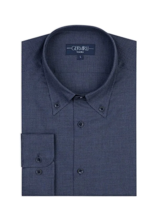 Germirli Thomas Mason Journey Anti Crease Formula Lacivert Kazayağı Tailor Fit Flanel Gömlek - 1