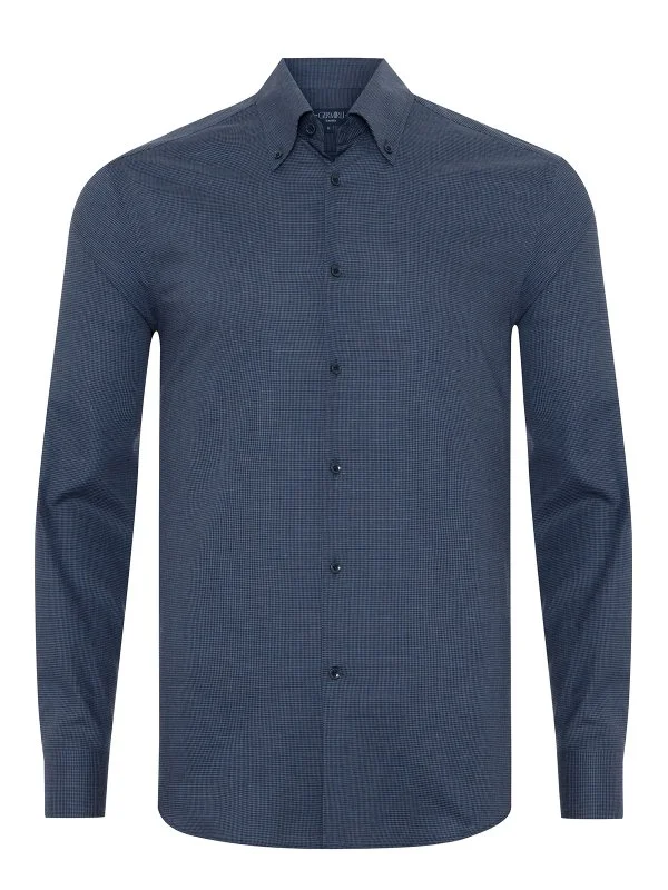 Germirli Thomas Mason Journey Anti Crease Formula Lacivert Kazayağı Tailor Fit Flanel Gömlek - 1