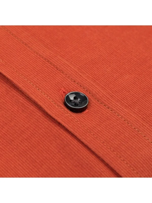 Germirli Turuncu Soft Yaka Albini Tailor Fit Rahat Kalıp İnce Fitilli Kadife Gömlek - 4