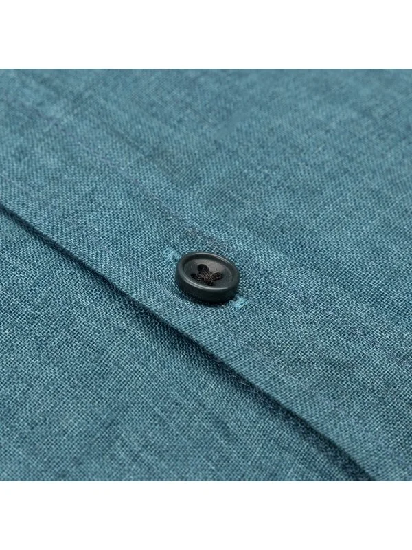 Germirli Yeşil Delave Keten Düğmeli Yaka Tailor Fit Gömlek - 3