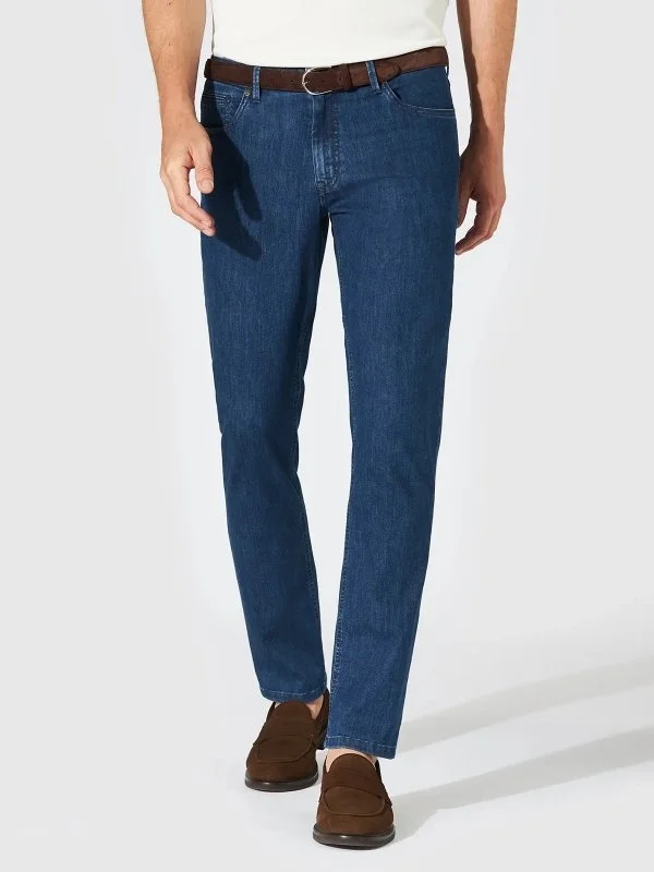 Hiltl 5 Cep İnce İndigo Mavi Pamuk Elastan Denim Regular Fit Pantolon - 1