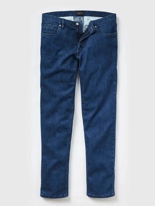 Hiltl 5 Cep İnce İndigo Mavi Pamuk Elastan Denim Regular Fit Pantolon - 4