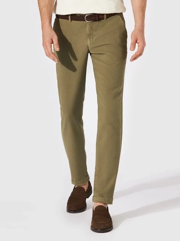 Hiltl Zeytin Yeşilii Vintage Bel Arkası Lastikli Pamuk Elastane Slim Fit Pantolon - 1
